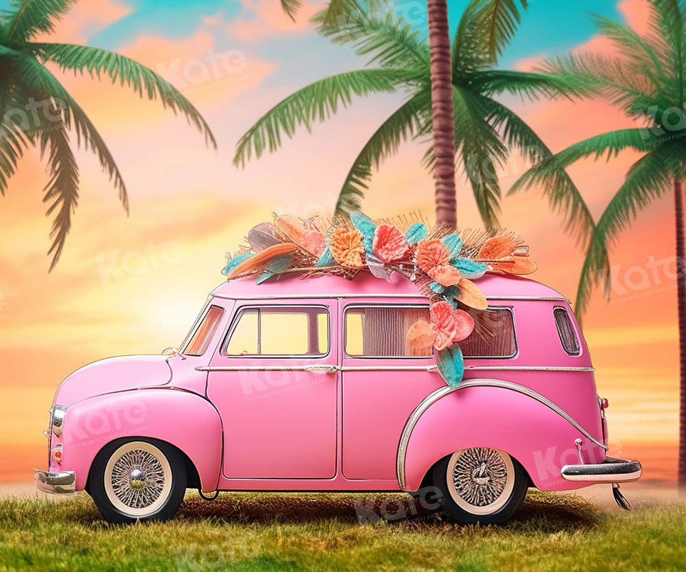 Kate Summer Pink Car Fashion Doll Vacation Coconut Tree Backdrop Designed by Emetselch