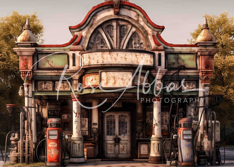 Kate Vintage Gas Station Printed Backdrop Designed By Rose Abbas