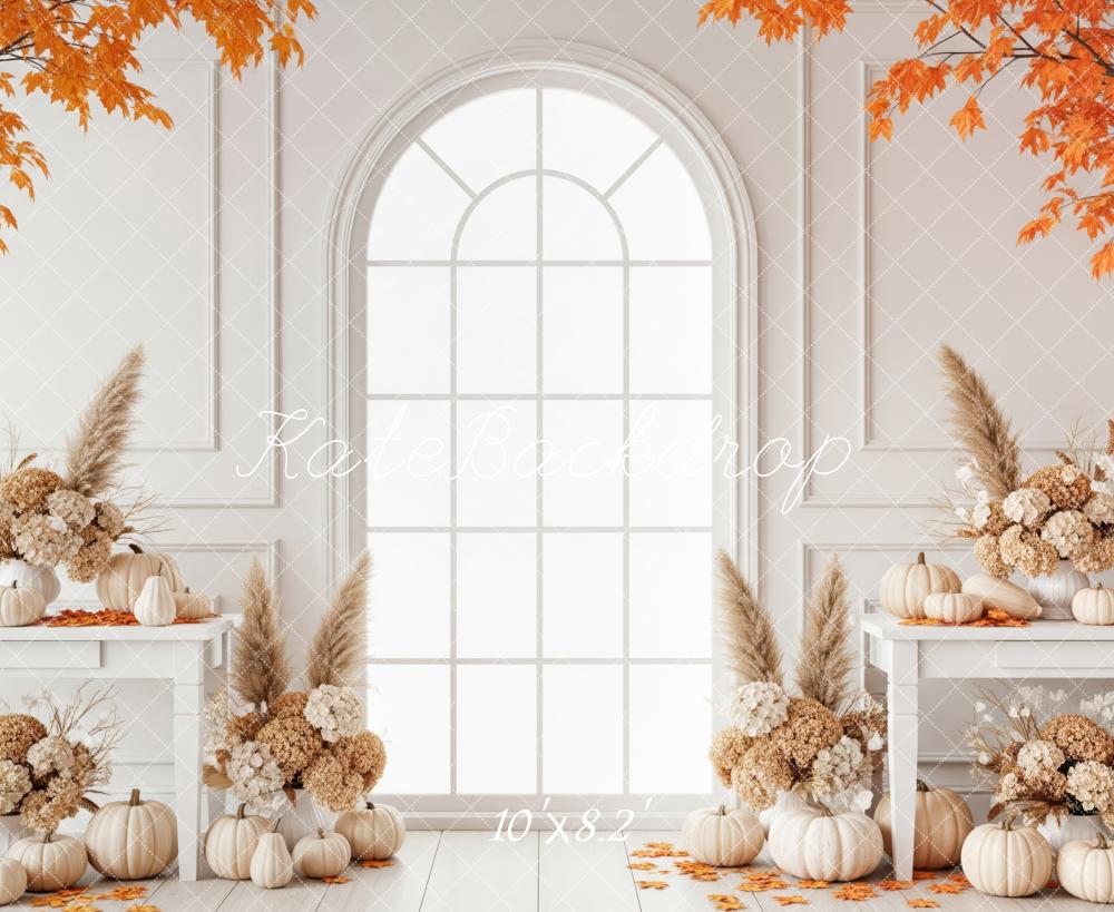 Kate Fall Maple Leaves White Window Backdrop Designed by Patty Robert