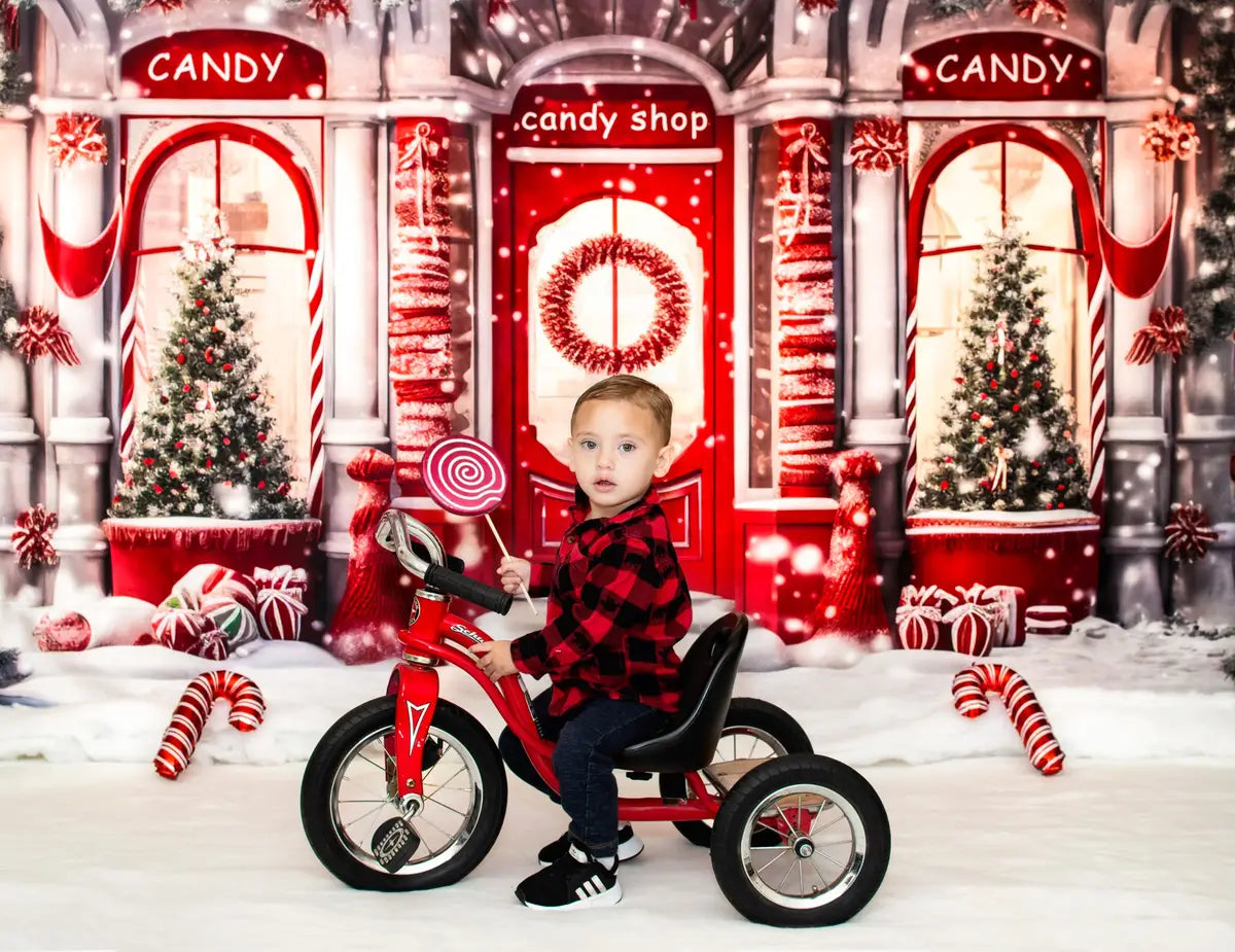 Kate Christmas Red Candy Shop Backdrop Designed by Chain Photography