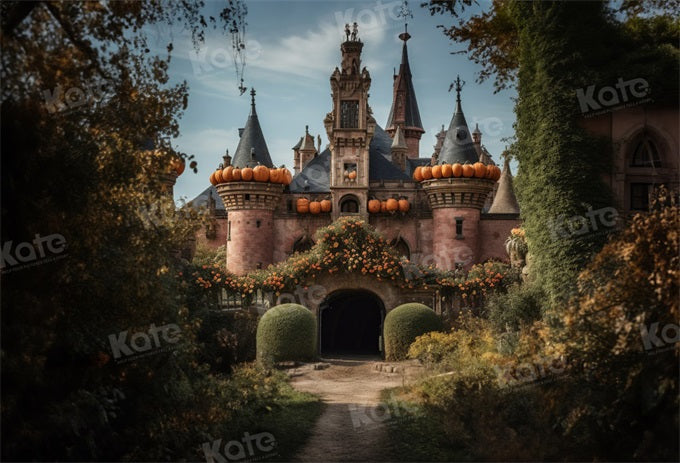 Herfst pompoenkasteel in bosachtergrond Ontworpen door Emetselch