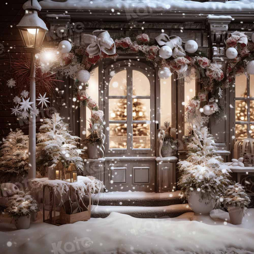 Casa de Navidad de invierno con patio nevado para un fondo diseñado por Emetselch