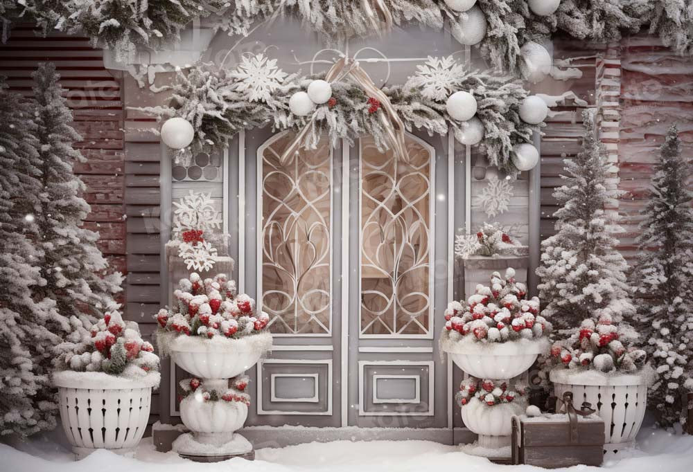 Puerta de Casa de Navidad de Invierno con Fondo Rojo Diseñada por Emetselch