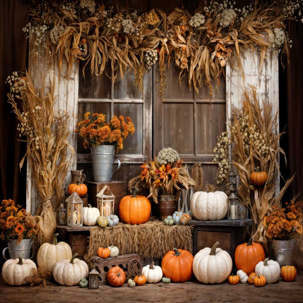 Kate Autumn/Fall Wood Barn Pumpkin Backdrop Designed by Emetselch