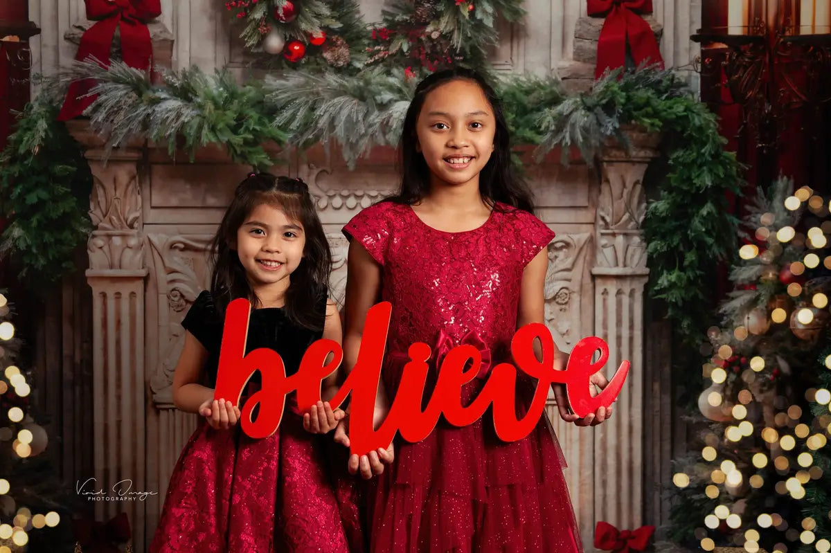 Kate Christmas Tree Fireplace Red Backdrop Designed by Emetselch