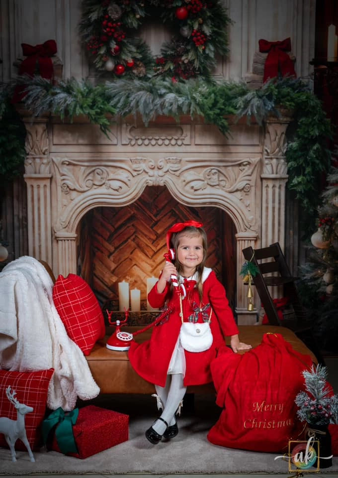 Kate Christmas Tree Fireplace Red Backdrop Designed by Emetselch