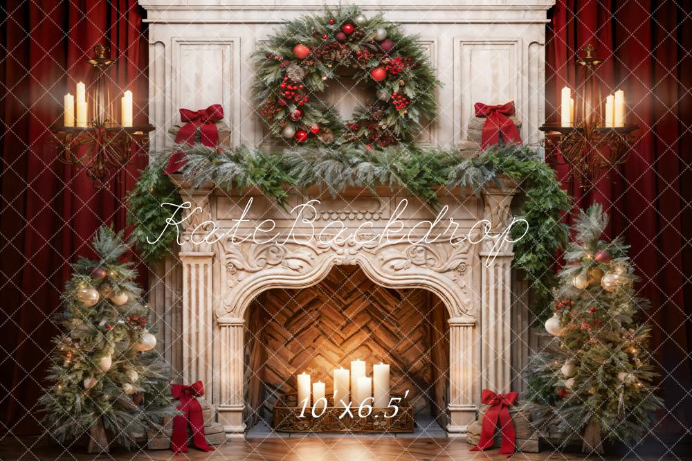 Kate Christmas Tree Fireplace Red Backdrop Designed by Emetselch