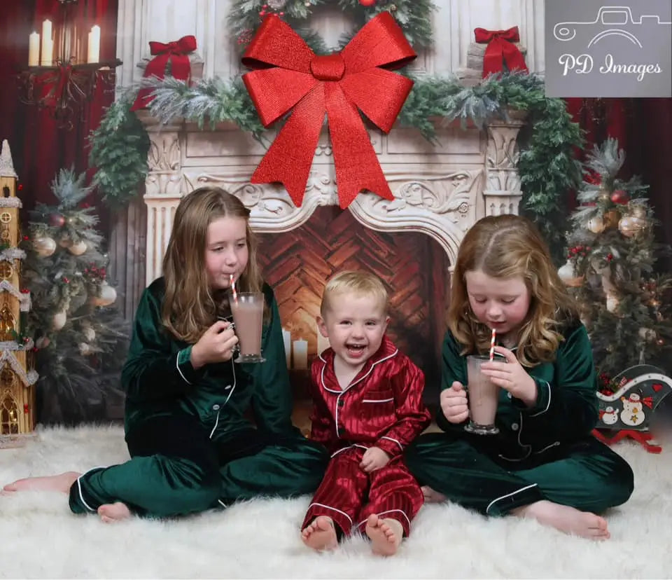Kate Christmas Tree Fireplace Red Fleece Backdrop Designed by Emetselch