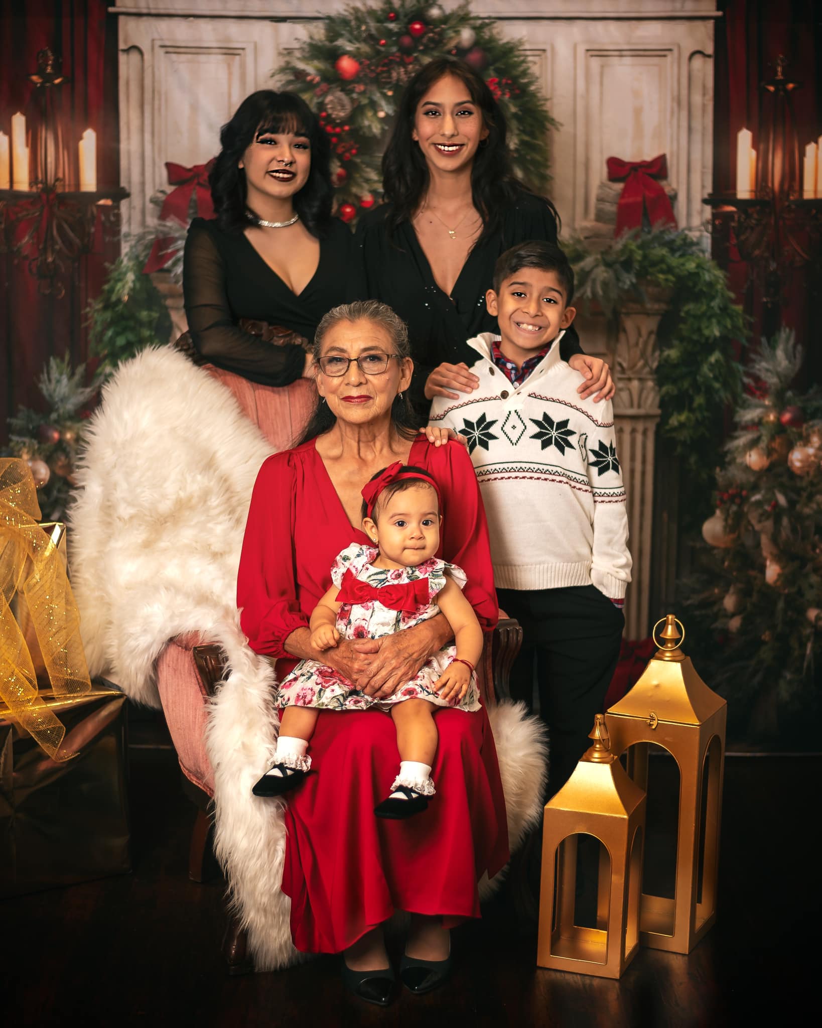 Kate Christmas Tree Fireplace Red Backdrop Designed by Emetselch