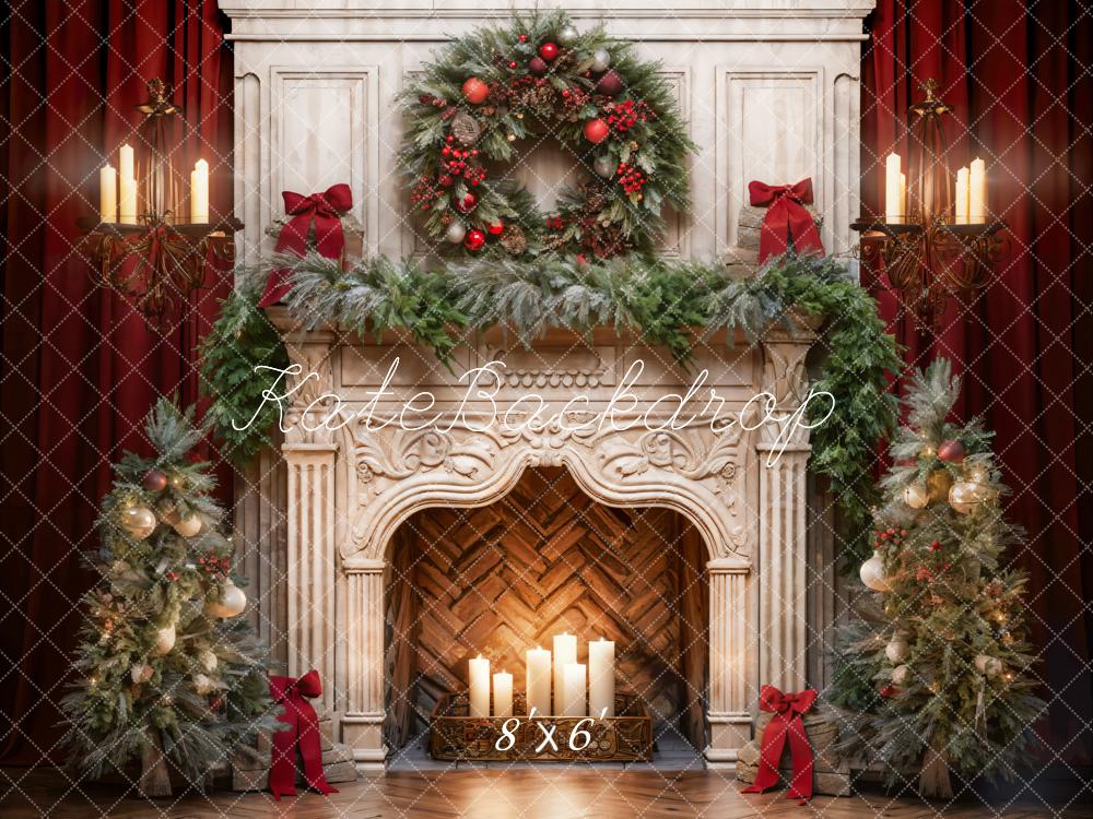 Kate Christmas Tree Fireplace Red Backdrop Designed by Emetselch