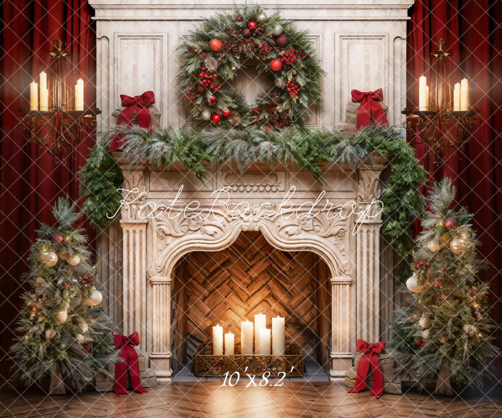 Kate Christmas Tree Fireplace Red Backdrop Designed by Emetselch