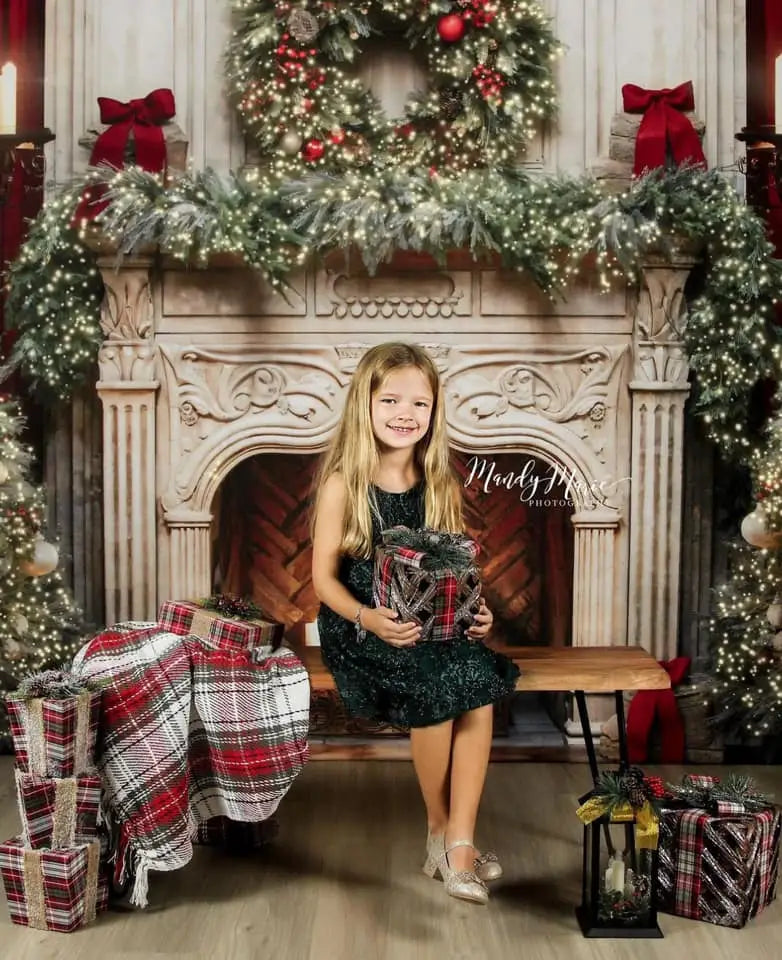 Kate Christmas Tree Fireplace Red Backdrop Designed by Emetselch