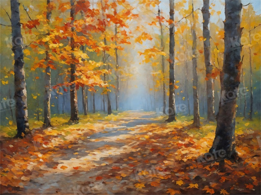 Fondo de bosque pintado de arte fino para fotografía de otoño