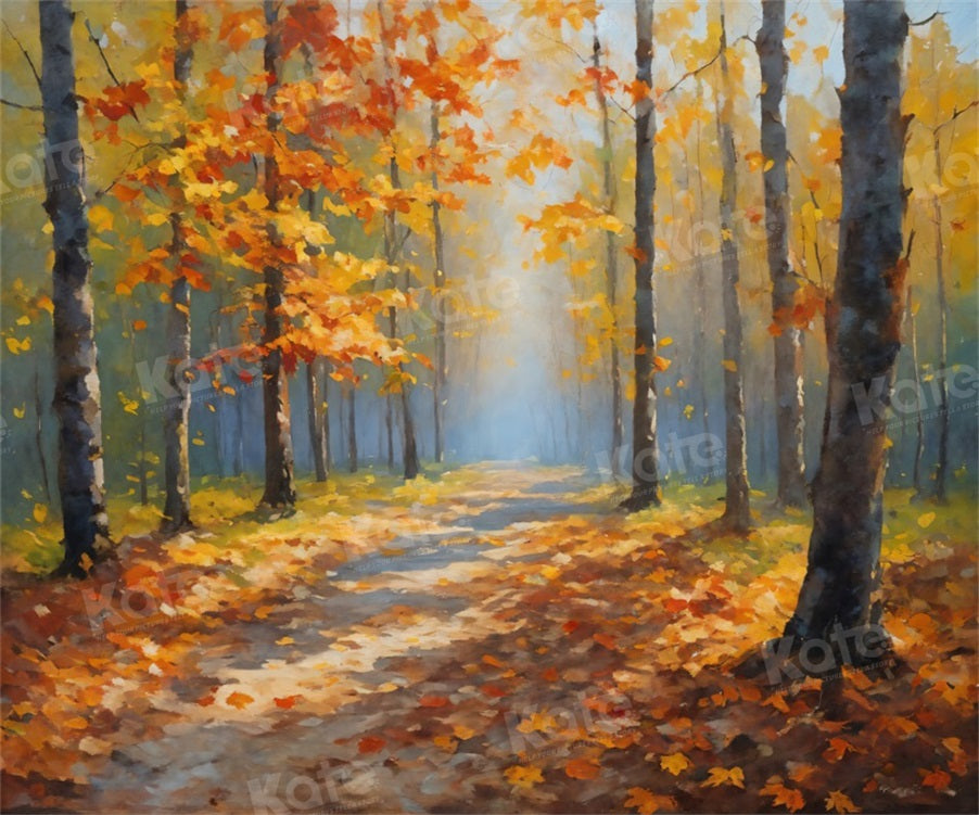 Fondo de bosque pintado de arte fino para fotografía de otoño