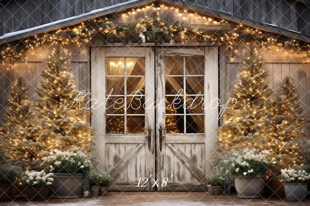 Kate Christmas Barn with Lights and Christmas Tree Backdrop Designed by Emetselch