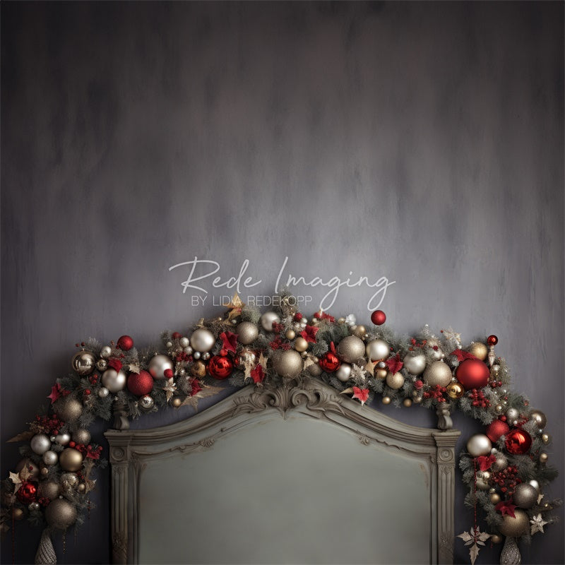 Kate Gold & Red Bauble Christmas Headboard Backdrop Designed by Lidia Redekopp