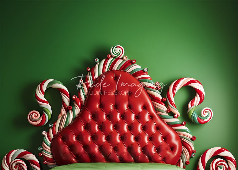 Kate Green & Red Candycane Christmas Headboard Backdrop Designed by Lidia Redekopp