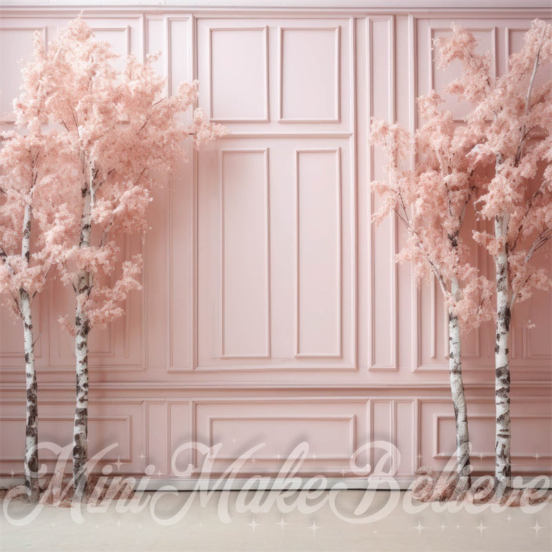 Kate Winter Christmas Pink Shabby Chic Birch Trees Backdrop Designed by Mini MakeBelieve