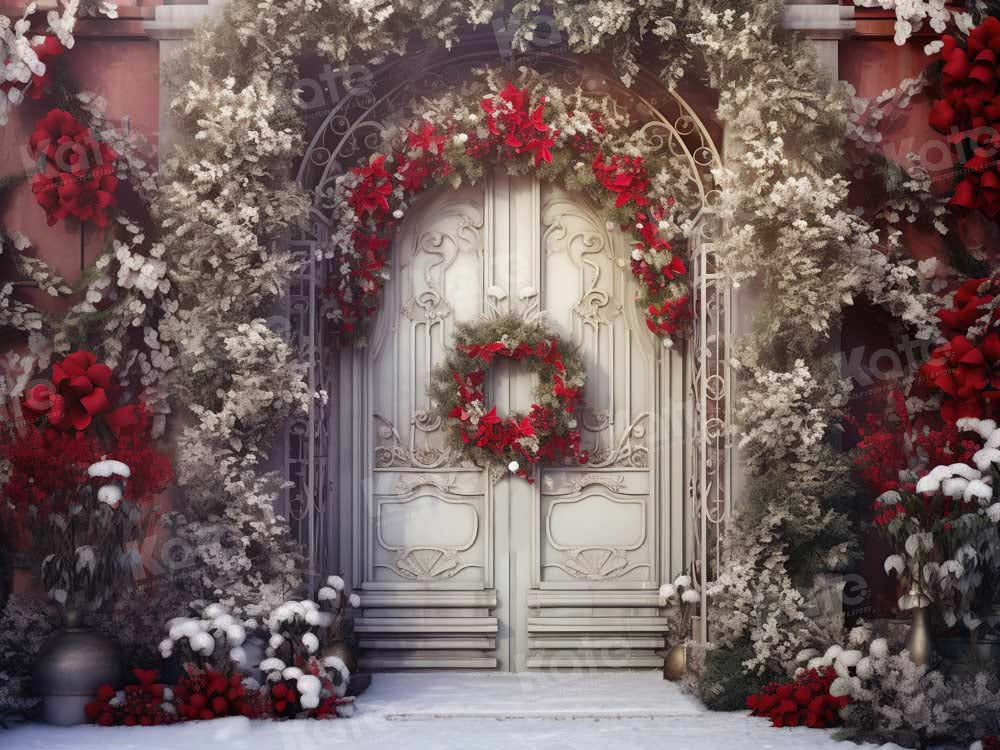 Kate Christmas White Door with Red Backdrop Designed by Chain Photography