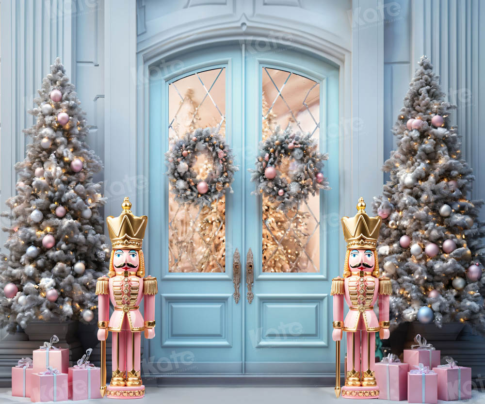 Kate Christmas Blue Door Nutcracker Backdrop for Photography
