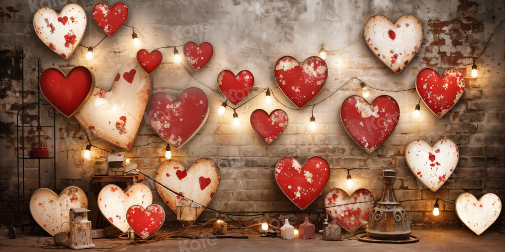 Kate Valentine's Day Industrial Sense Retro Lamp Wall Love Printed Backdrop Designed by Emetselch