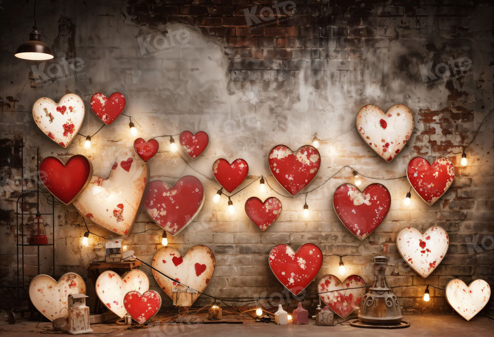 Kate Valentine's Day Industrial Sense Retro Lamp Wall Love Printed Backdrop Designed by Emetselch