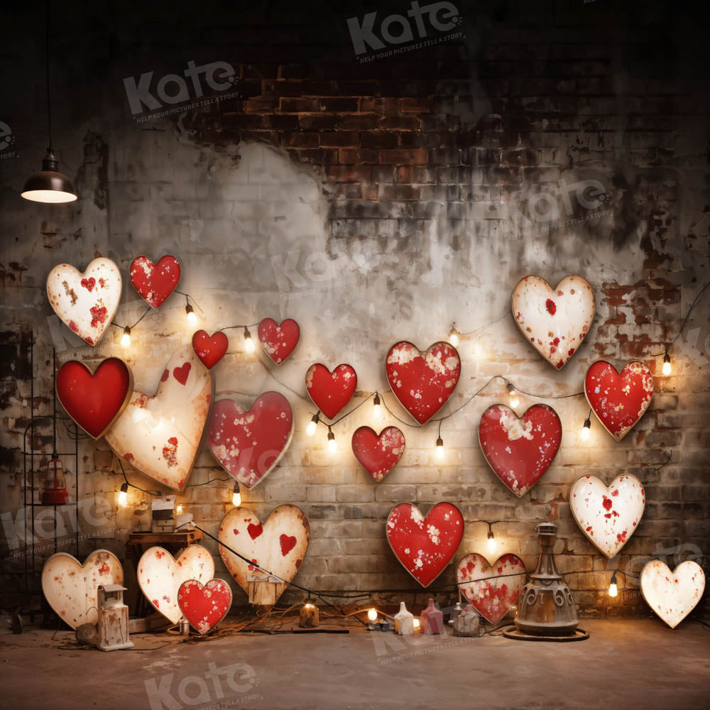 Kate Valentine's Day Industrial Sense Retro Lamp Wall Love Printed Backdrop Designed by Emetselch