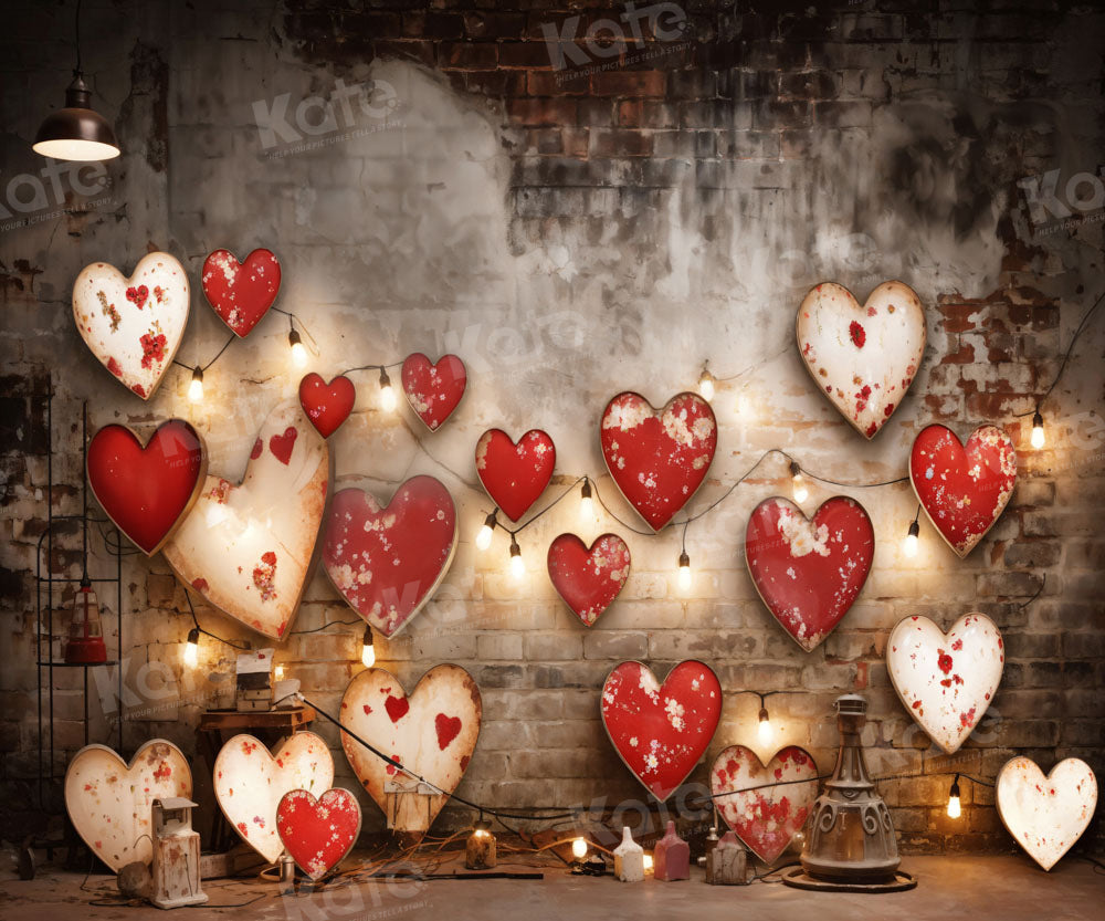 Kate Valentine's Day Industrial Sense Retro Lamp Wall Love Printed Backdrop Designed by Emetselch