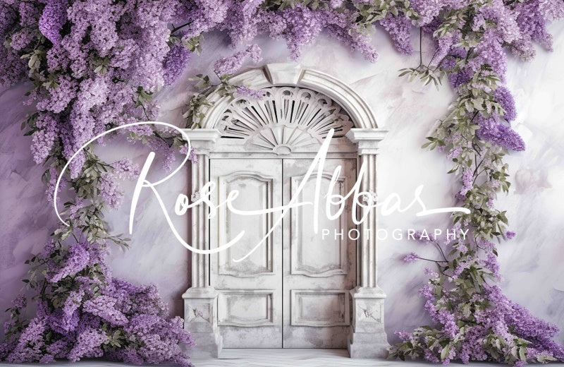 Kate Antique Door with Purple Flowers Printed Backdrop Designed By Rose Abbas