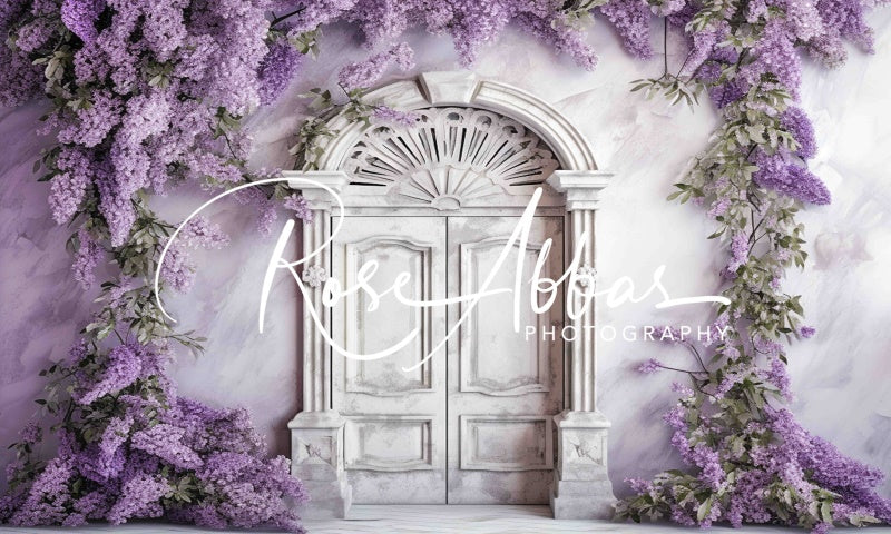 Kate Antique Door with Purple Flowers Printed Backdrop Designed By Rose Abbas