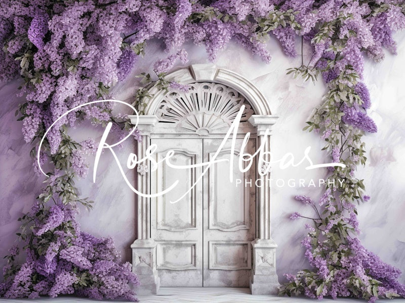 Kate Antique Door with Purple Flowers Printed Backdrop Designed By Rose Abbas