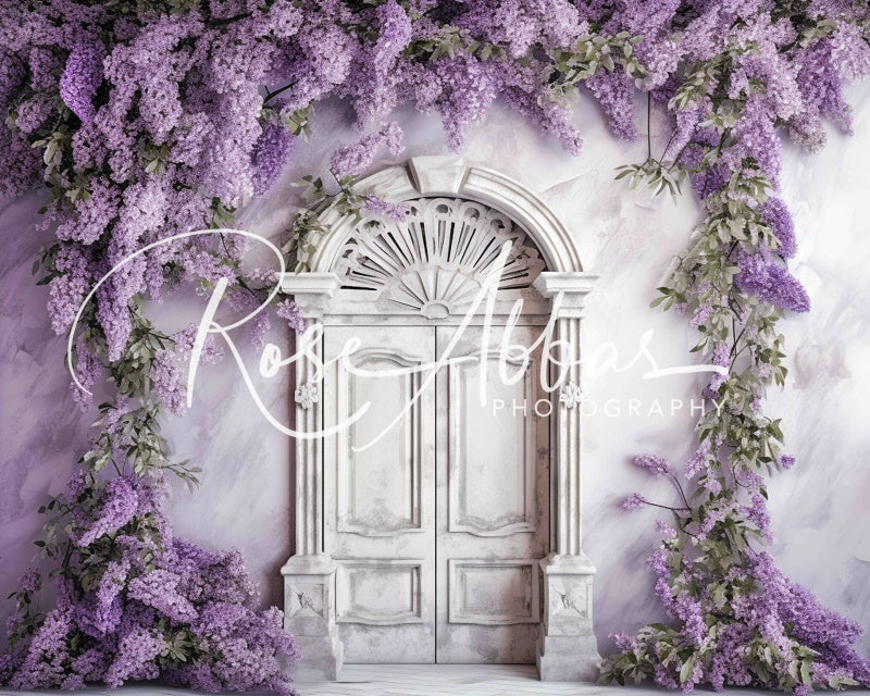 Kate Antique Door with Purple Flowers Printed Backdrop Designed By Rose Abbas