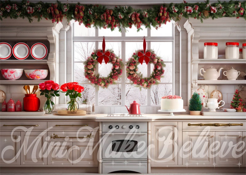 Día de San Valentín en la Cocina con Doble Corona y Fondo de Rosas Diseñado por Mini MakeBelieve