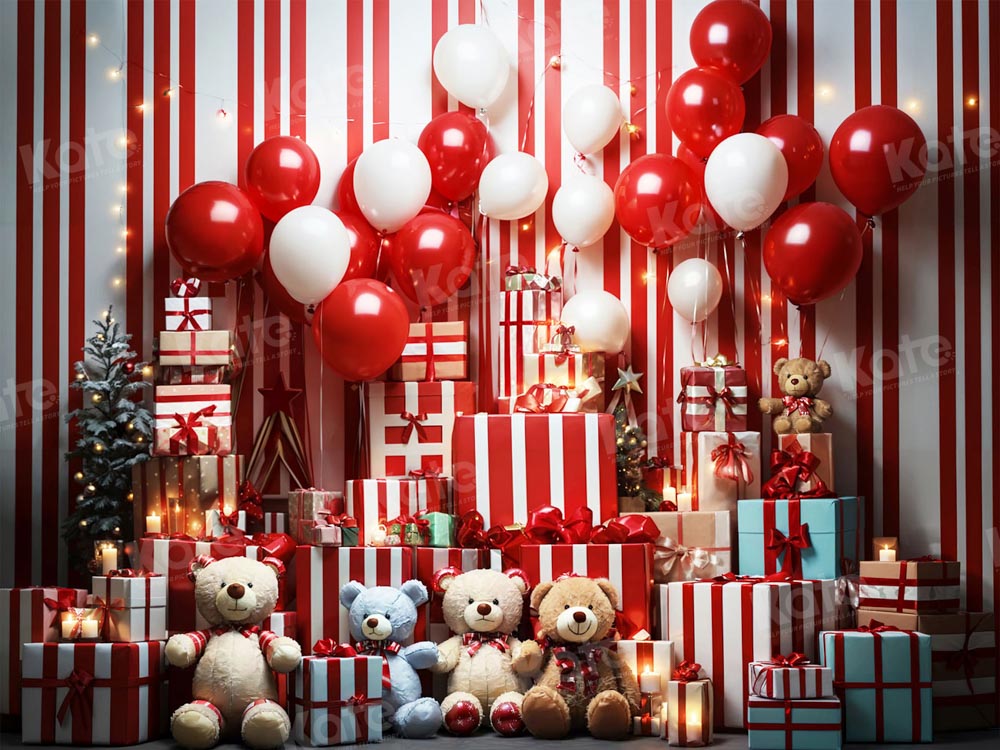 Kate Christmas Teddy Bear Red Balloon Gifts Backdrop for Photography