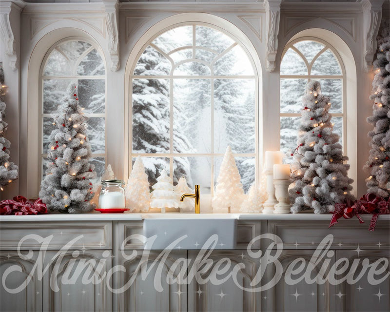Kate Natural White Transitional Winter Christmas Kitchen Backdrop Designed by Mini MakeBelieve
