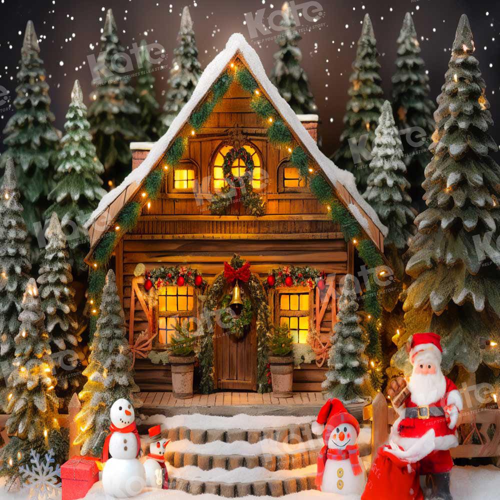 Casa de madera navideña Santa muñeco de nieve fondo diseñado por Chain Photography