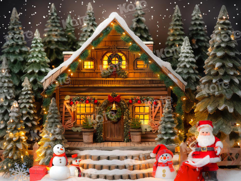 Casa de madera navideña Santa muñeco de nieve fondo diseñado por Chain Photography