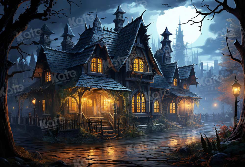 Kate Halloween Castle House in Night Backdrop Designed by GQ