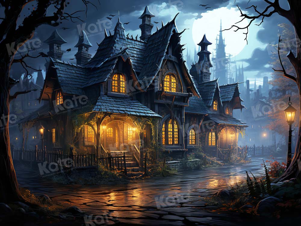 Casa del Castello di Halloween su Sfondo Notturno Progettato da GQ