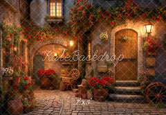 Kate Valentine's Day Rose Street Corner Stone Floor Printed Backdrop Designed by Emetselch