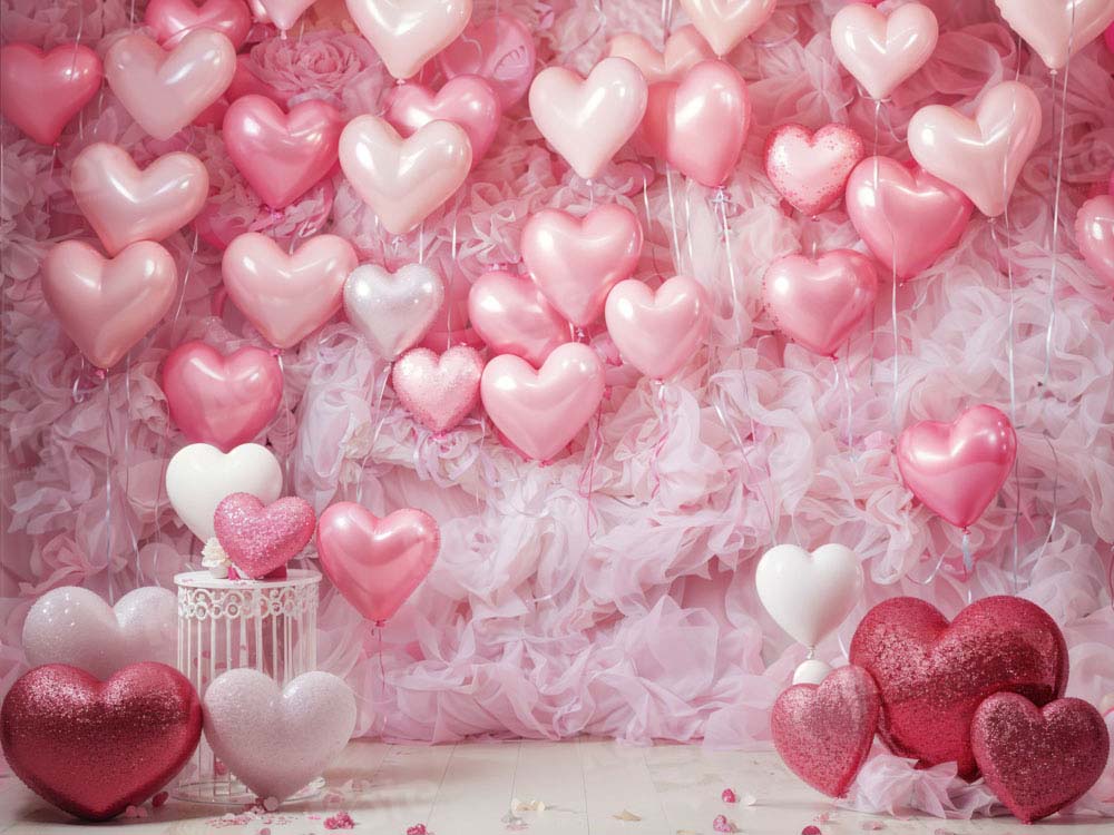 Kate Valentine's Day Pink Love Heart Balloon Romantic Room Printed Backdrop Designed by Emetselch
