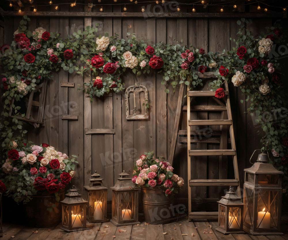 Kate Valentine's Day Floral Old Wood Backdrop Designed by Emetselch