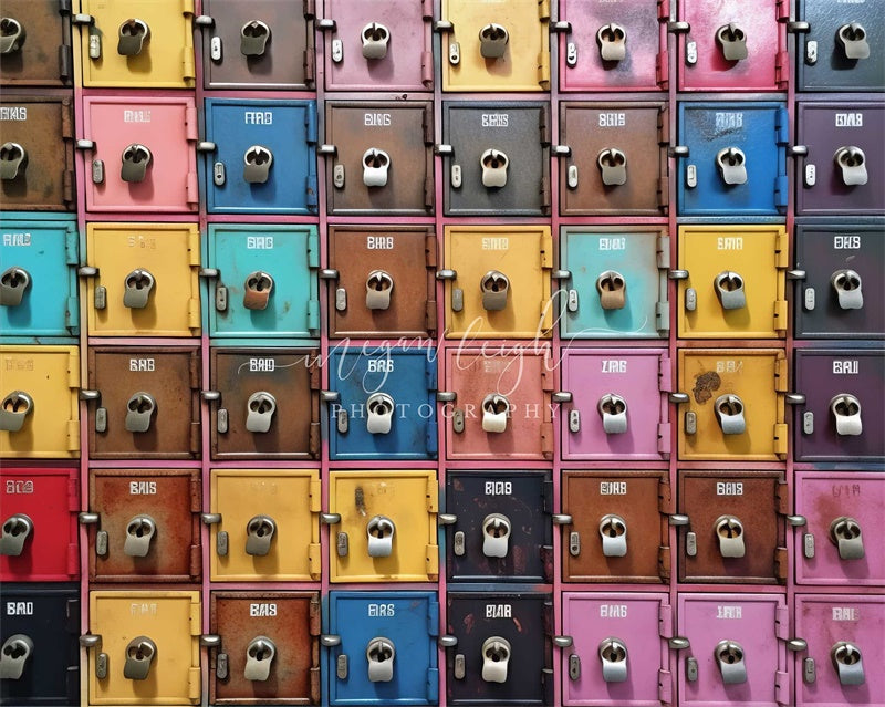 Sfondo degli armadietti arcobaleno progettato da Megan Leigh Photography.