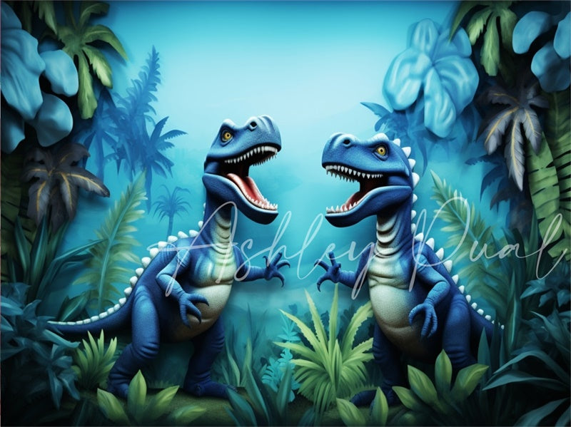 Kate Pet Blue Dinosaur Adventure Backdrop Designed by Ashley Paul