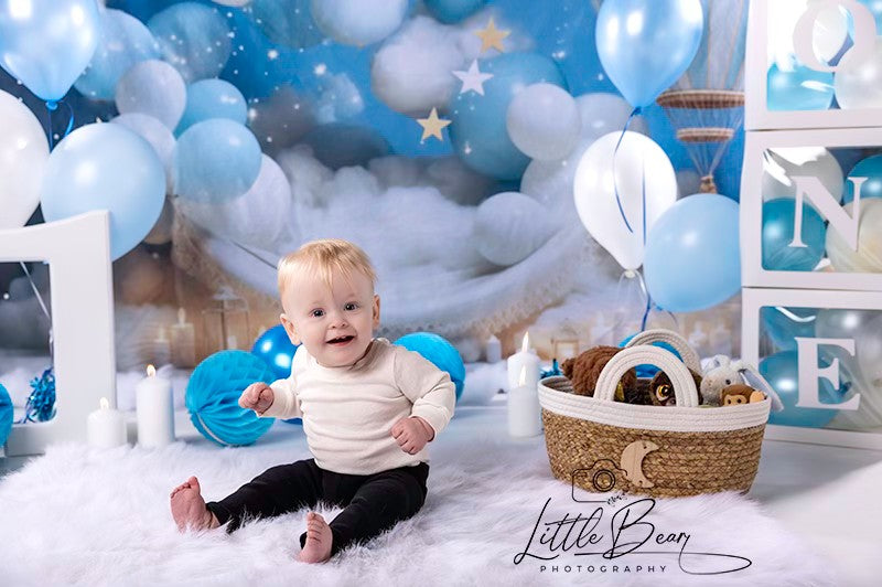 Kate Cake Smash Sweet Dream Hot Air Balloon Fleece Backdrop Designed by Chain Photography