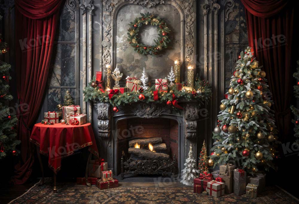 Kerst Victoriaanse kamer openhaardachtergrond ontworpen door Emetselch