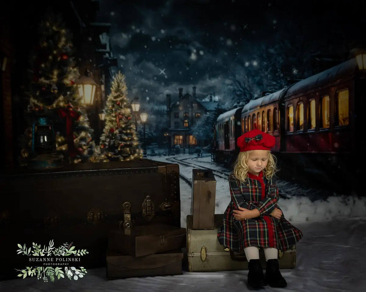 Kate Winter Christmas Tree Polar Train Backdrop Designed by Emetselch