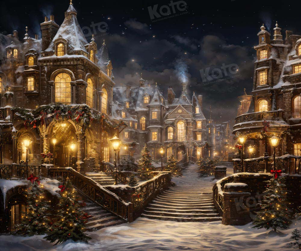 Kerst Victoriaanse Straat Foto Achtergrond Ontworpen door Chain Photography