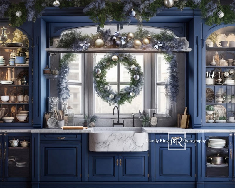 Kate Blue Silver Balloon Kitchen Backdrop Designed by Mandy Ringe Photography