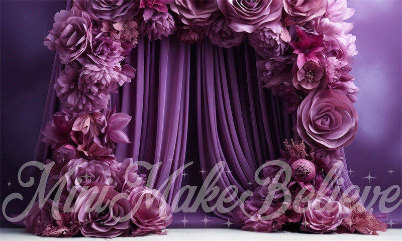 Día de San Valentín Arco de Flores Moradas y Telones de Fondo Diseñado por Mini MakeBelieve